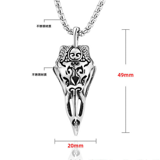Silver Raven Bird Skull Pendant Necklace: Stainless Steel Steampunk Jewellery
