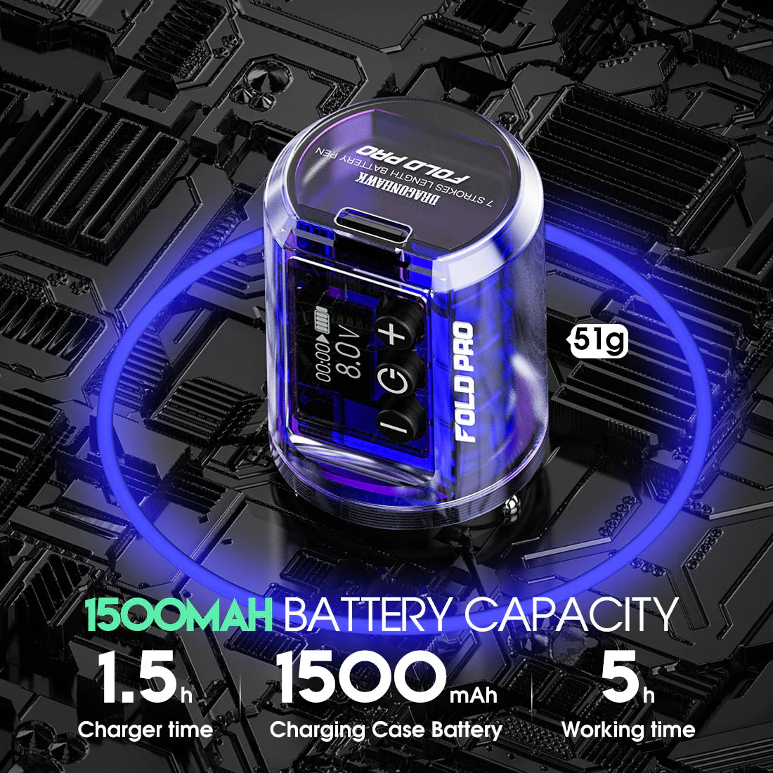 Dragonhawk Fold Pro Wireless Tattoo Pen Machine with 7 Stroke Length