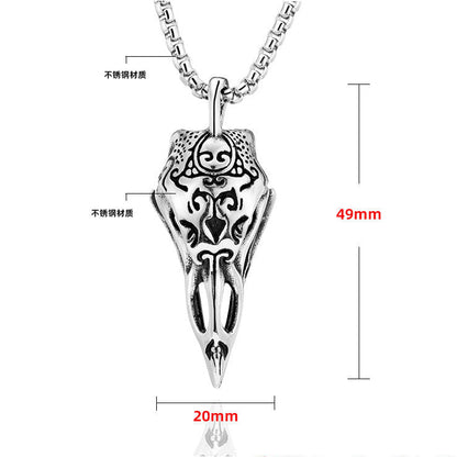 Silver Raven Bird Skull Pendant Necklace: Stainless Steel Steampunk Jewellery