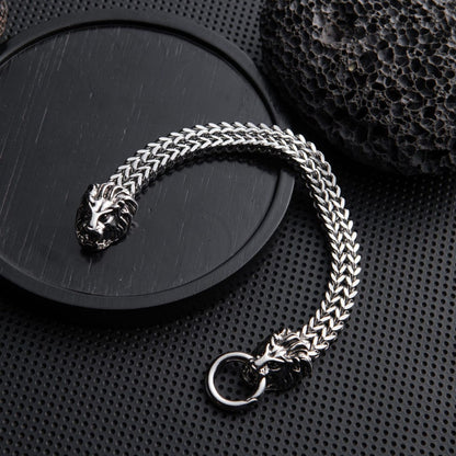 Silver Lion Head Mesh Bracelet – Stainless Steel Bold Chain Bracelet, Luxury Statement Jewelry