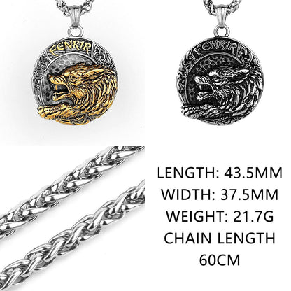 Viking Fenrir Wolf Pendant Necklace – Nordic Rune Engraved, Stainless Steel, Durable & Hypoallergenic