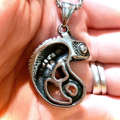 Chameleon Necklace, Lizard Pendant, Reptile Lover Gifts, Stainless Steel Necklace, Birthday Gift, Cool Necklace Pendant, Wildlife Jewelry