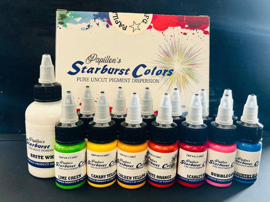 Papillons traditionelles Farb-Tattoo-Tinten-Set + Weiß - 13-teilig